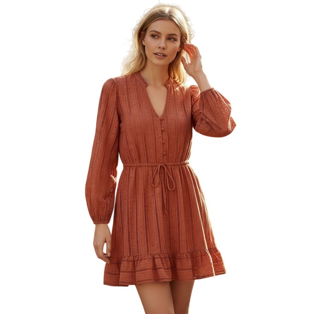 Anthropologie Forever That Girl Eyelet Mini Dress‎ Medium Terracotta NWOT Boho